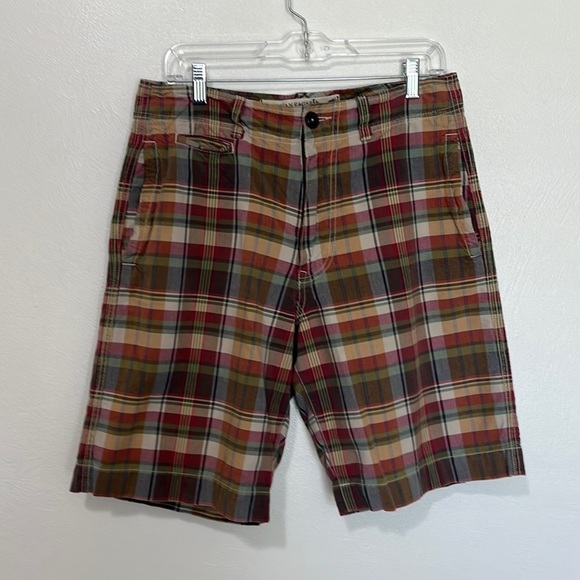 American‎ Eagle Madras Plaid Short Men's  Green & Tan 100% Cotton Inseam 10" - Picture 3 of 14